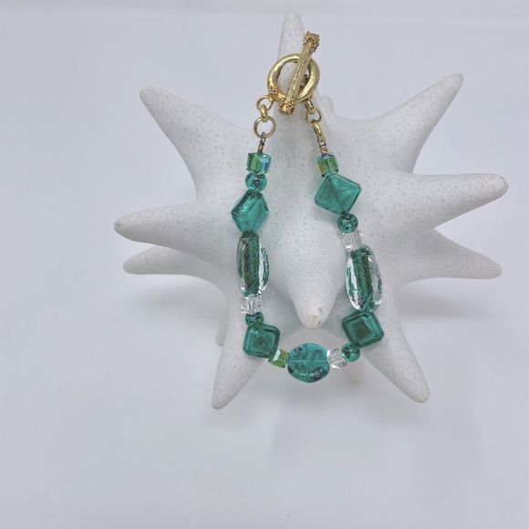 Bella Dolce Jewelry - Bella Dolce | Teal Blue- Green Bracelet, Swarovski & Murano glass 9”